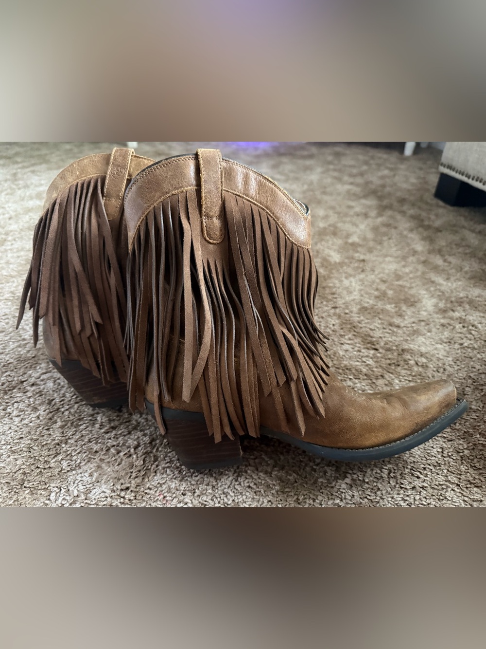 Ariat Gold Rush Tan Suede Fringe Cowgirl Ankle Boots, 8.5